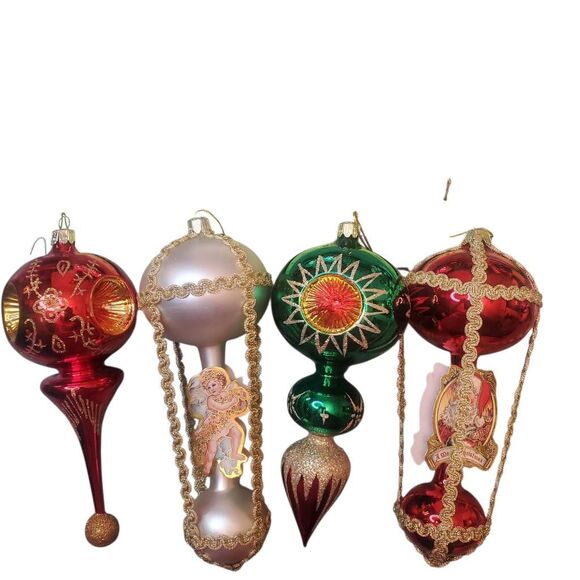 4 Vintage Trim A Home European Style Mouth Blown Glass Christmas Ornament 7-8”. - Picture 1 of 7
